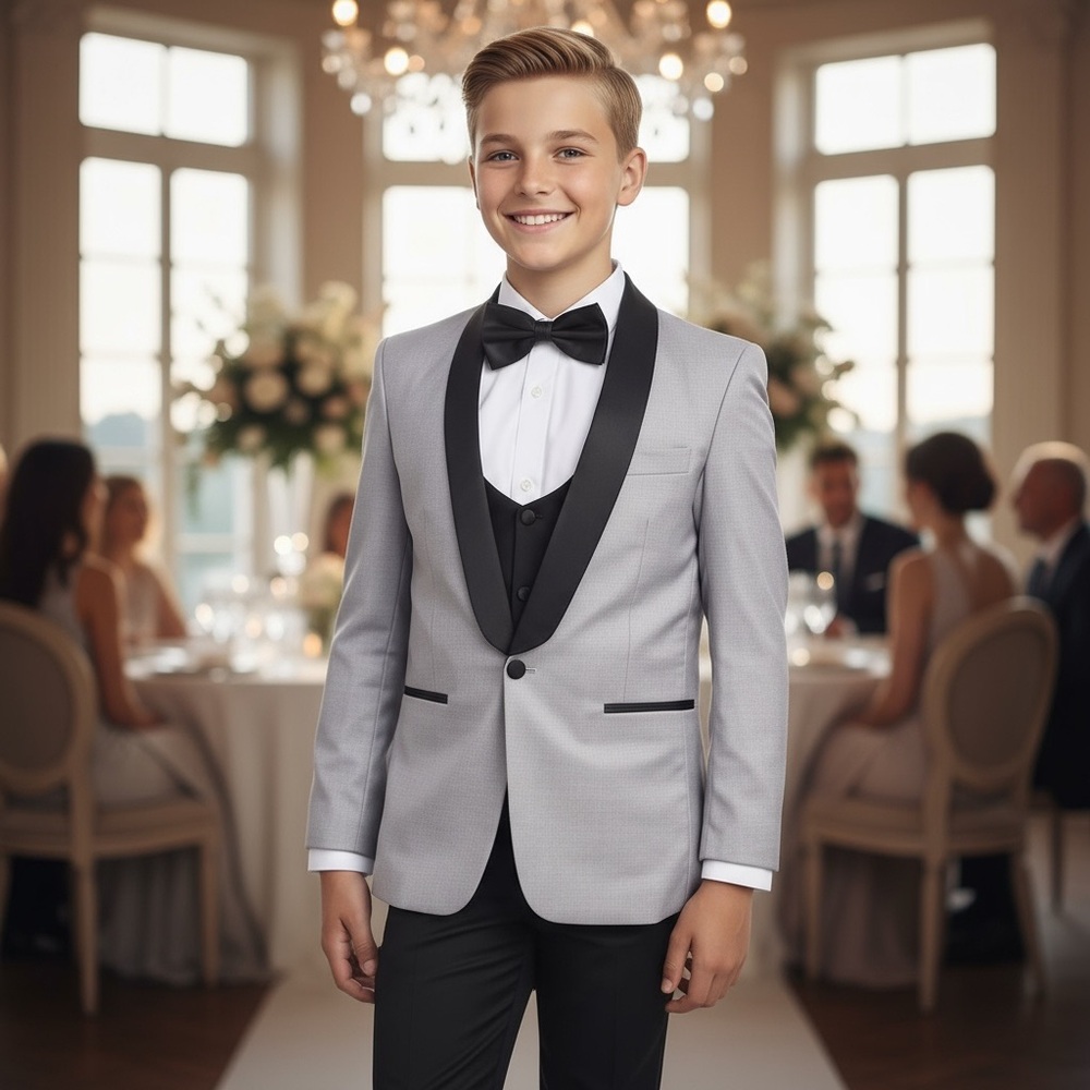NEW Perry Ellis Boys Tuxedo‎ Set Solid 5-Piece Black Shawl Collar Wedding Formal